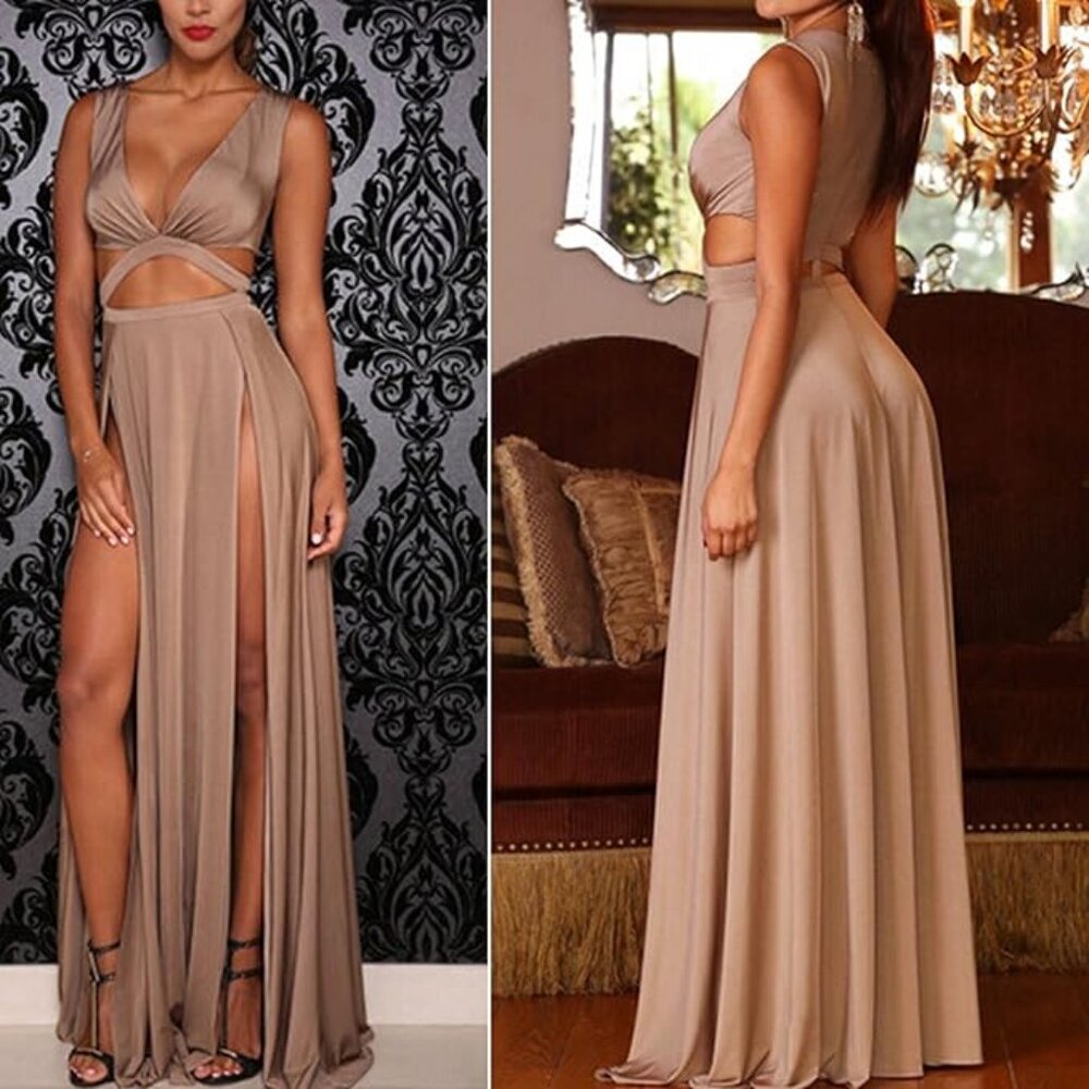 Sleeveless V-Neck High Waist Split Maxi Long Dress
